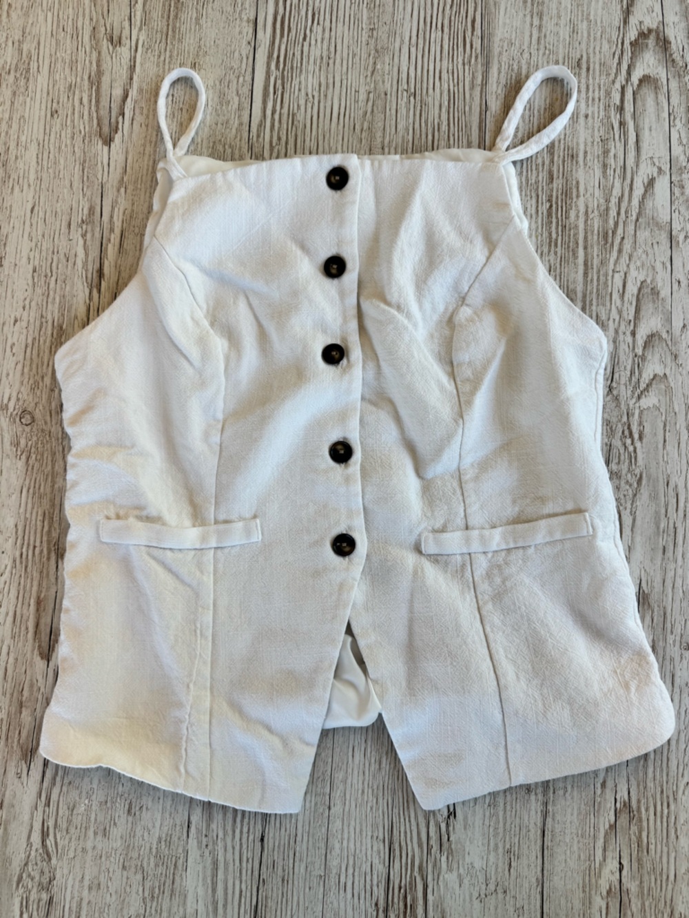 Monteau White Textured Vest Button-Front Spaghetti Strap Top M - Picture 3 of 8